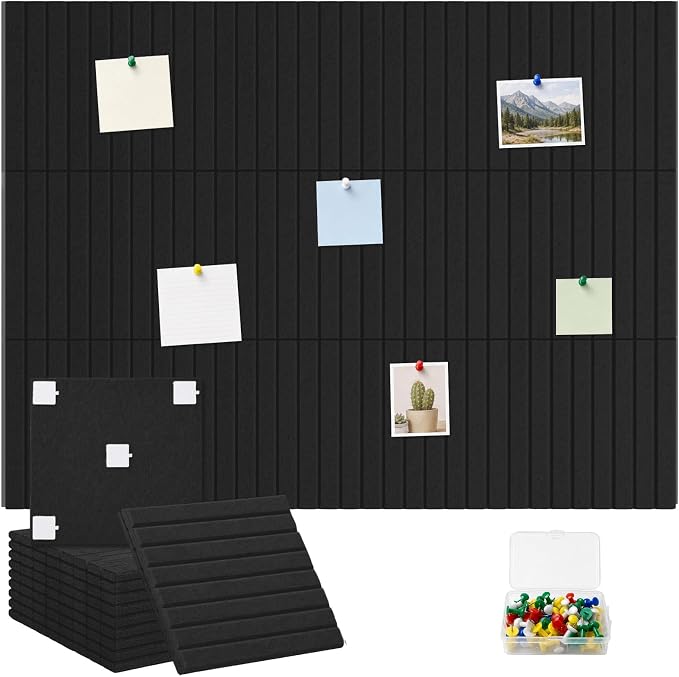 Large Felt Bulletin Board 48" x 36" Cork Board Alternative-12 Pack with 70 Safe Removable Adhesive Tabs, 35 Pushpins Notice Board for Walls Home Office Classroom Pin Board -Gray