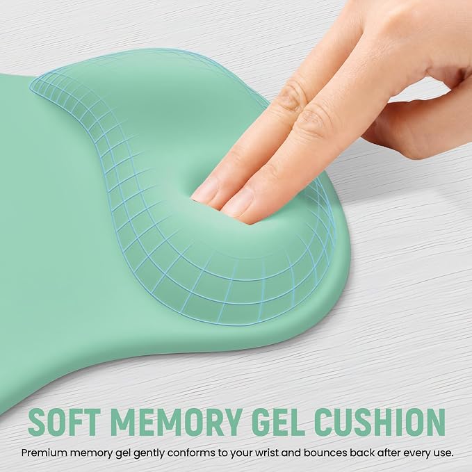 Ergonomic Mouse Pad with Wrist Rest, Gel Wrist Support, Aquamarine | 10.2 x 7.6 in Mouse Pad with Smooth Fabric Surface and Non-Slip Rubber Base for Office, Home, Study, and Gaming