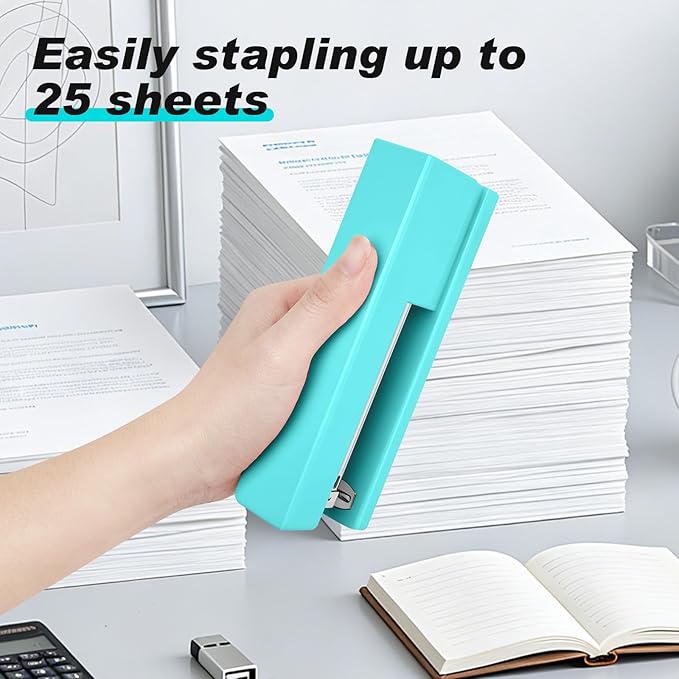 Office Desktop Stapler - 25 Sheet Capacity with 830 Staples and Staple Remover,Staplers for Desk,Non-Slip for School, Home, Green