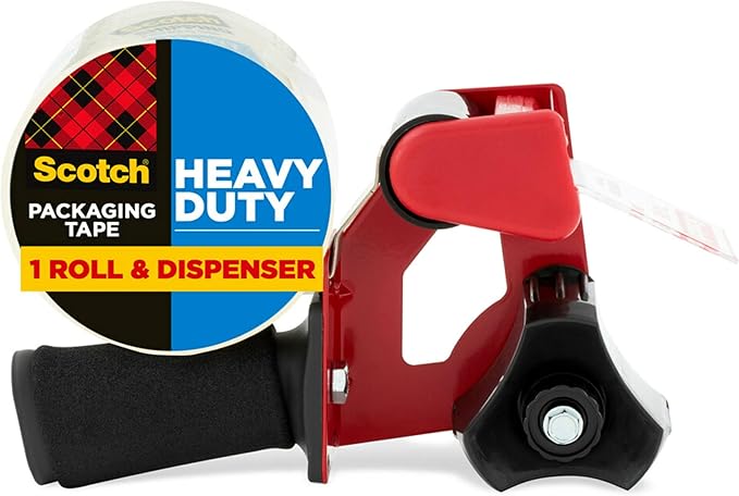 Scotch Heavy Duty Packaging Tape, 1.88 x 54.6 yd, Designed for Packing, Shipping and Mailing, Strong Seal on All Box Types, 3" Core, Clear, 1 Roll w/Dispenser (3850-2ST)