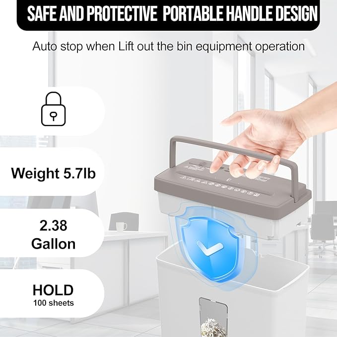 5-Sheet Cross Cut Paper Shredder for Home Office, P-4 High Security Level Document Shredder with 2.38 Gallon Bin, Jam Proof Design & Thermal Protection for Professional Use, Brown + White