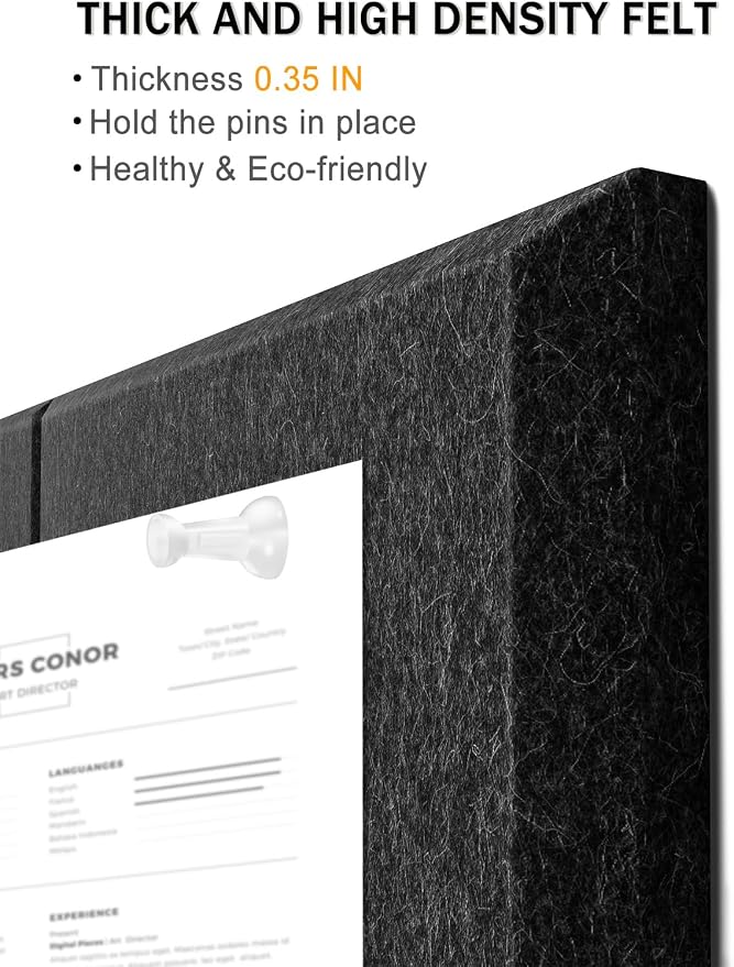 Hsurbtra Large Cork Board for Wall 47 x 36 Inch, 12 Pack Felt Bulletin Notice Board with Pushpins for Office Home School Farmhouse Wall Decor, Black
