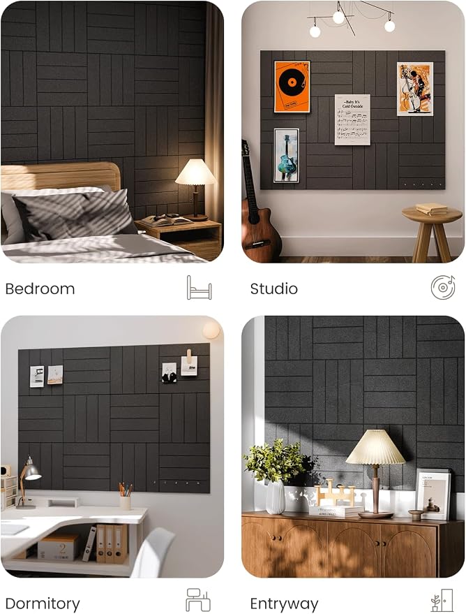 Fluxynara 48" x 36" Large Felt Bulletin Board, Charcoal Gray | 12 Pack Cork Board Alternative with 60 Safe Adhesive Tabs, Pin Boards for Wall Decor, Home, Office, Classroom,Dorm
