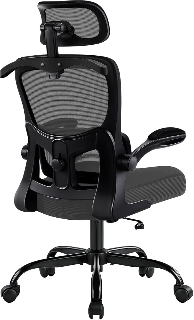 Office Chair Ergonomic Desk Chairs with Adjustable Lumbar Support& Headrest Hanger, High Back Breathable Mesh Chair with Wheels, Rolling Swivel Comfy Task Computer Chair for Home Work Gaming