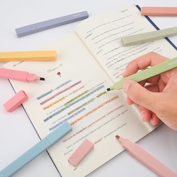 YISAN Highlighters Pastel No Bleed,Assorted Colors Bible Pens,Aesthetic,Soft Tip for Book,Journal,70962