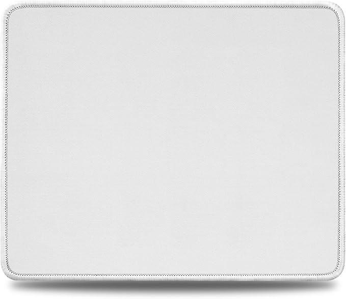 JIKIOU Mouse Pad with Non-Slip Rubber Base, Premium-Textured & Washable Computer Mousepad with Stitched Edges, Mouse Pads for Computers, Laptop, Gaming, Office & Home, 10.2 x 8.3 in Blank White