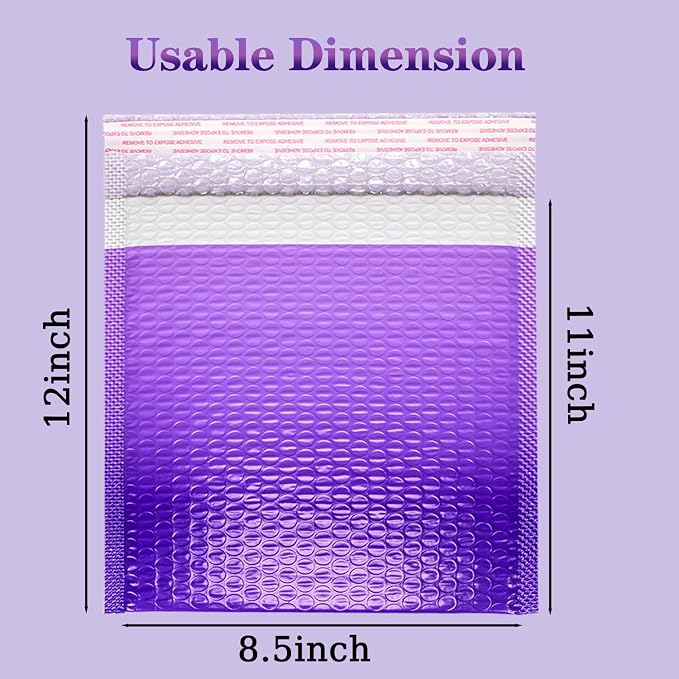 8.5x11 Inch 30 Pack Purple Bubble Mailers, Waterproof Padded Envelopes, Self Seal, Strong Adhesion Bubble Envelopes, Cushioning Padded Mailers for Small Items
