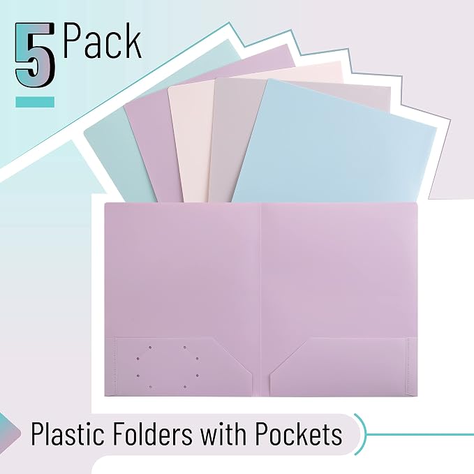 Mr. Pen- Plastic Folders with Pockets, 5 pcs | Aesthetic File Folder with Business Card Slot, 2-Pocket Folder, Back to School, Office, Filing Supplies