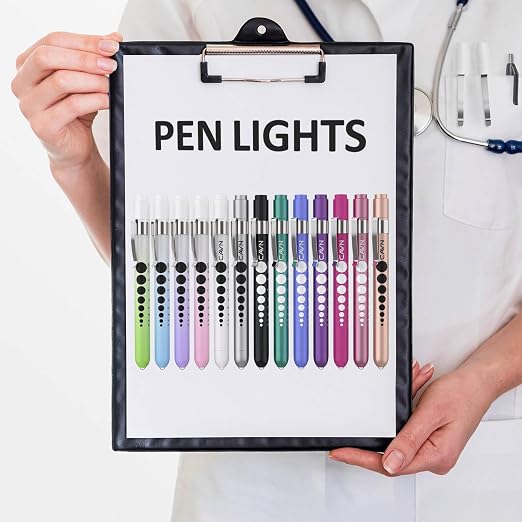 CAVN Pen Light with Pupil Gauge LED Penlight for Nurses Doctors | 2 Pcs Reusable Medical Penlight for Nursing Students, Gradient Pink and Blue