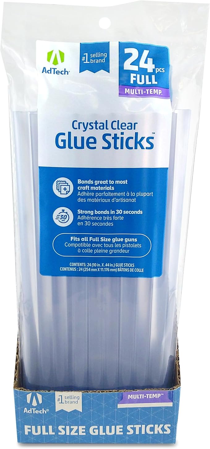 AdTech Hot Glue Sticks 10" Full Size, Clear, 24 Sticks
