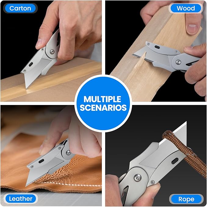 Folding Utility Knife EDC Quick Change Razor Knife Box Cutter with 5PC SK5 Razor Blades work knives keychain suitable for daily cutting