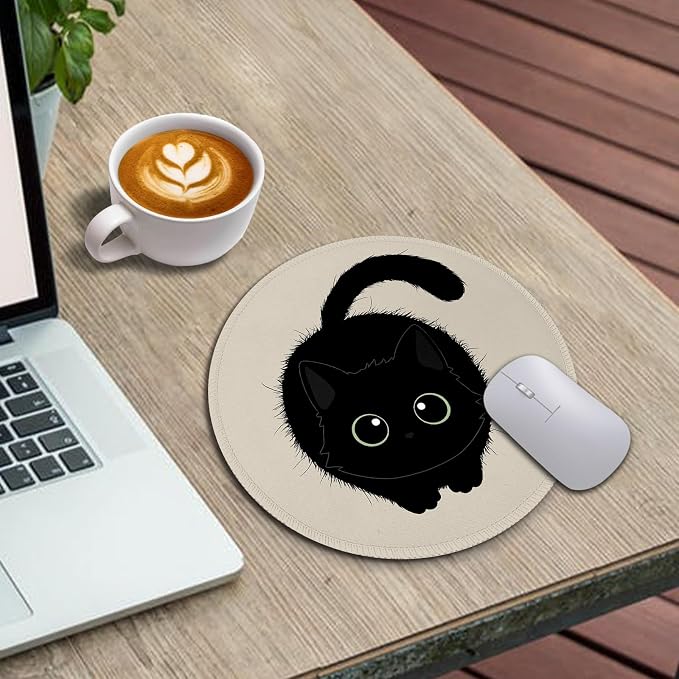Immaturus Black Cat Mouse Pad, Cute Small Mousepad for Desk Gaming Office | 8.6" x 8.6", Mini Travel, Home Decor Desk Accessories, Non-Slip Base, for Wireless Mouse Laptop Computer Work, Girl Cat Lover