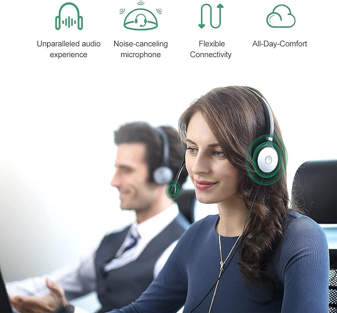 Yealink UH36 USB Headset with Mic 3.5mm Wired Headphones for PC Computer | Mono USB-A Headset with Noise Cancelling Microphone 3.5mm Jack Work Headphones for Office Call Center PC Laptop UC Compatible