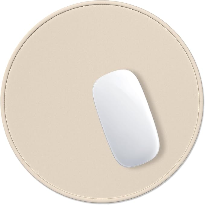 Hsurbtra Mouse Pad, Premium-Textured Small Round Mousepad 8.7 x 8.7 Inch Beige, Stitched Edge Anti-Slip Waterproof Rubber Pretty Cute Computer Mat for Office Home Gaming Laptop Men Women Kids