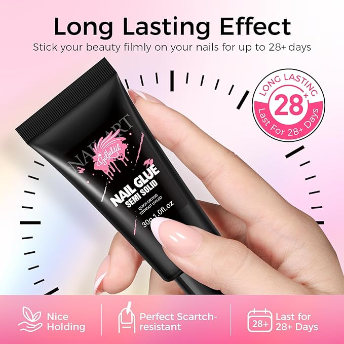 30ML Strong Nail Glue for Press On Nail Tips, Glue Gel for False Nails Fake Acrylic Nail, Upgraded Quick Drying, No Lamp Needed, Long Lasting