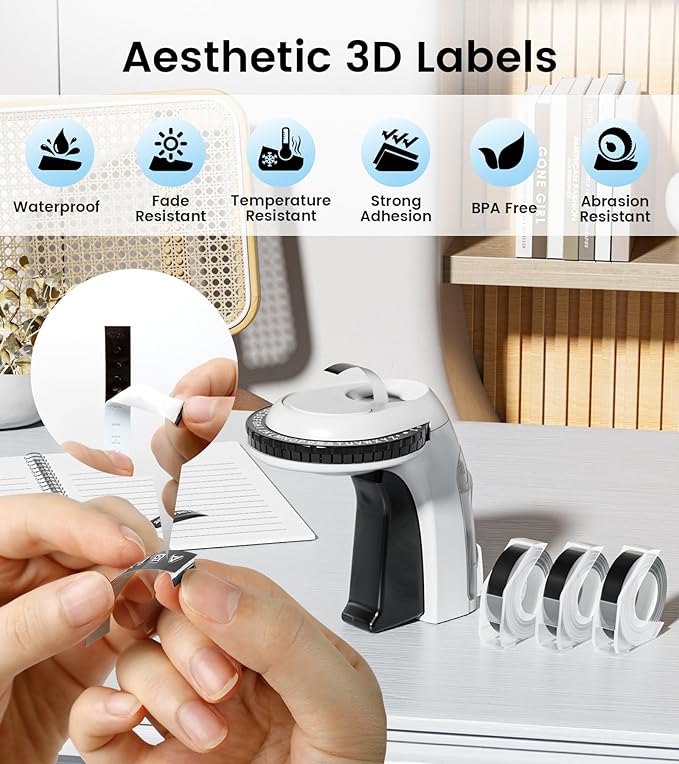 Embossing Label Maker Machine with Tapes, Manual Embossed Label Maker Retro, Vintage Embosser Labeler 3/8 Inch 9mm 3D Waterproof-Labels for Scrapbooking Supplies Kids DIY Craft Home Office Use
