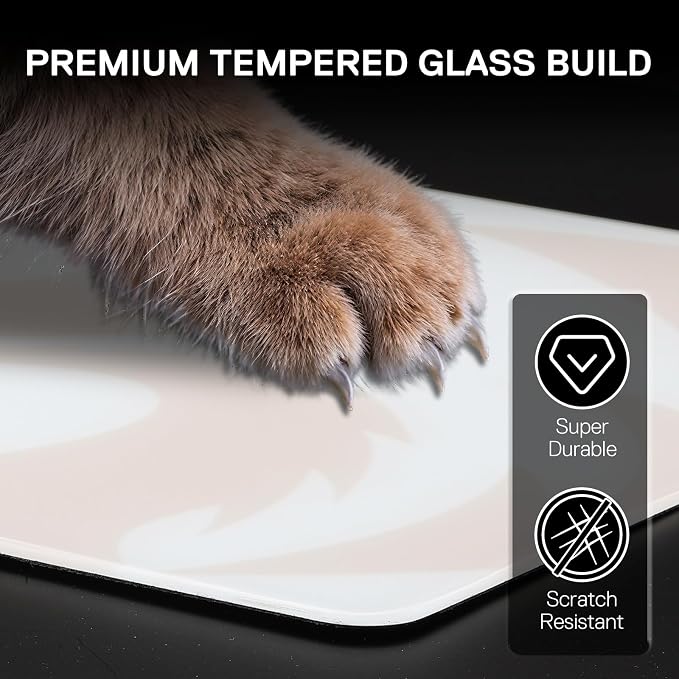 Redragon PG1M Glass Mouse Pad - Ultra-Smooth Precision Surface with Non-Slip Base, Easy to Clean, Hard Mousepad for Gaming - 13 x 13 x 0.15 inches, White