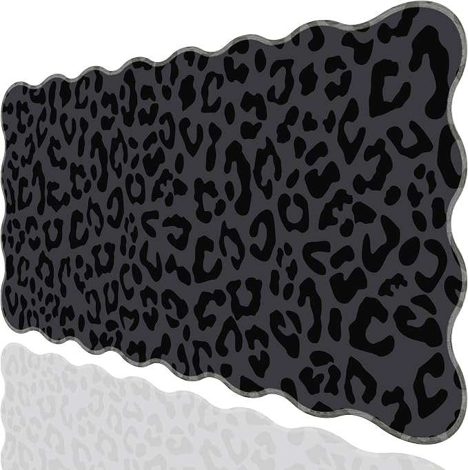 L-SPOUTTO Black Leopard Mouse Pad, Scalloped Desk Mat XXL Gaming Mousepad | Cheetah Gaming Mousepad,35.4x15.7in Non-Slip Base Keyboard Pad Waterproof Desktop Mat for Laptop Computer Game Home Office