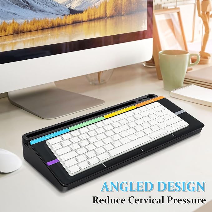 DOLLAR BOSS Glass Desk Whiteboard Calendar Small Dry Erase Board, Black | Desktop White Board with Storage Drawer, Colorful Weekly Calendar, Computer Keyboard Stand, Desk Organizer, Office Supplies