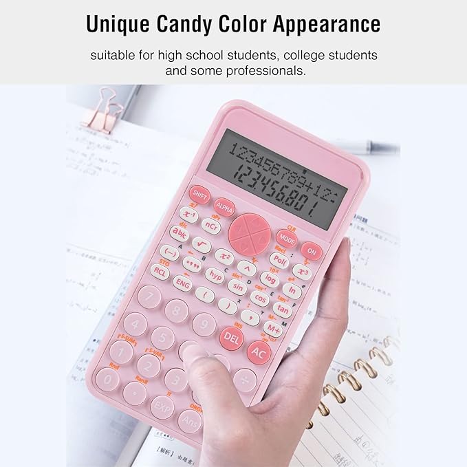 EooCoo 2-Line Standard Scientific Calculator, Portable and Cute School Supplies, Pink Office Desk Accessories, Suitable for Primary School to College Student Use