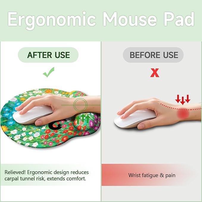 Black Cat Mouse Pad, Ergonomic Mouse Pad with Wrist Rest, Gaming Mouse Pad Wrist Support with Non-Slip Pain Relief PU Base, Funny Mouse Pads for Desk Work, Cute Office Desk Accessories Decor