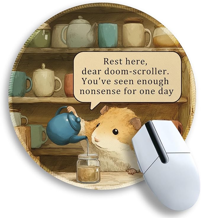 Gctriki Funny Hamster Round Mouse Pads for Desk, Small Desk Mat Stitched Edge Non-Slip Rubber Base, Mousepad for Travel Laptop Computer Gaming, Cute Office Accessories with Motivational Quote