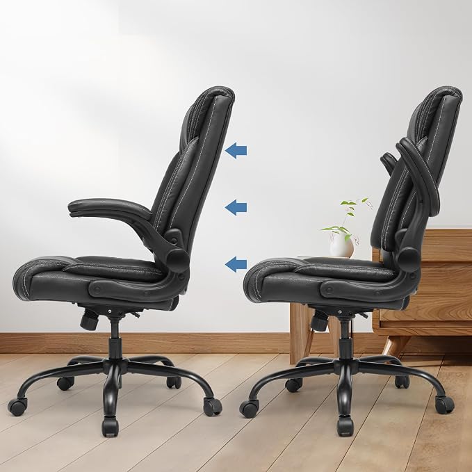 Flip-Up Arms Executive Office Chair, 300lbs, Hydrolysis-Resistant Leather | Flip-up arms, waterfall pads. 5-year durable leather. Sturdy BIFMA, 300lbs. Tilt relax, class 4 lift.