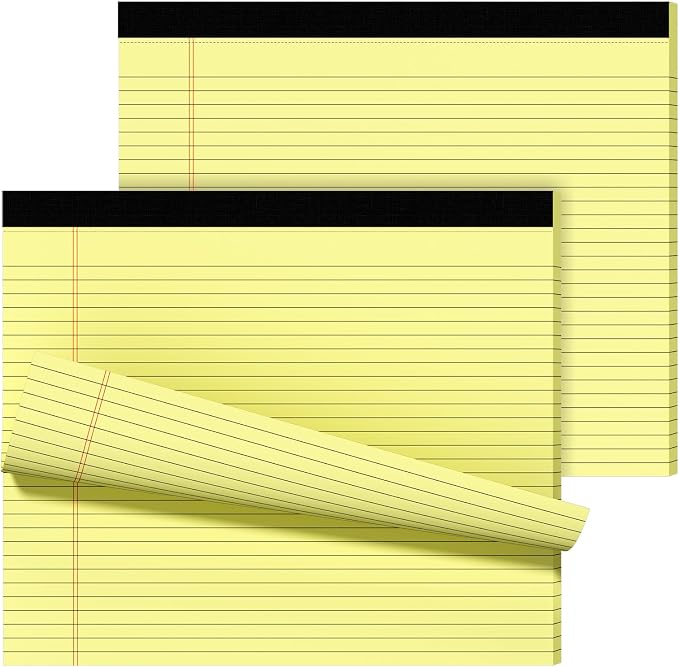 2 Pack Yellow 11" x 9.5" Legal Pads College Ruled Notepad Note Pads 30 Sheets Lined Paper Pads 80 GSM Legal Pad Perforated Writing Pads with Sturdy Back for School, Office, Home