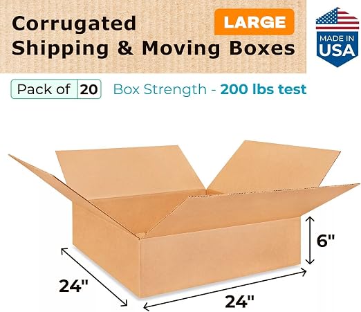 Large Shipping & Moving Boxes 24"L x 24"W x 6"H (20-Pack) - Extra Strength 200 lb vs Regular - Corrugated Large Shipping Boxes for UPS, FEDEX - Cardboard Packing Box by IDL Packaging | Extra Strength 200 lb vs Regular - Corrugated Large Shipping Boxes ...