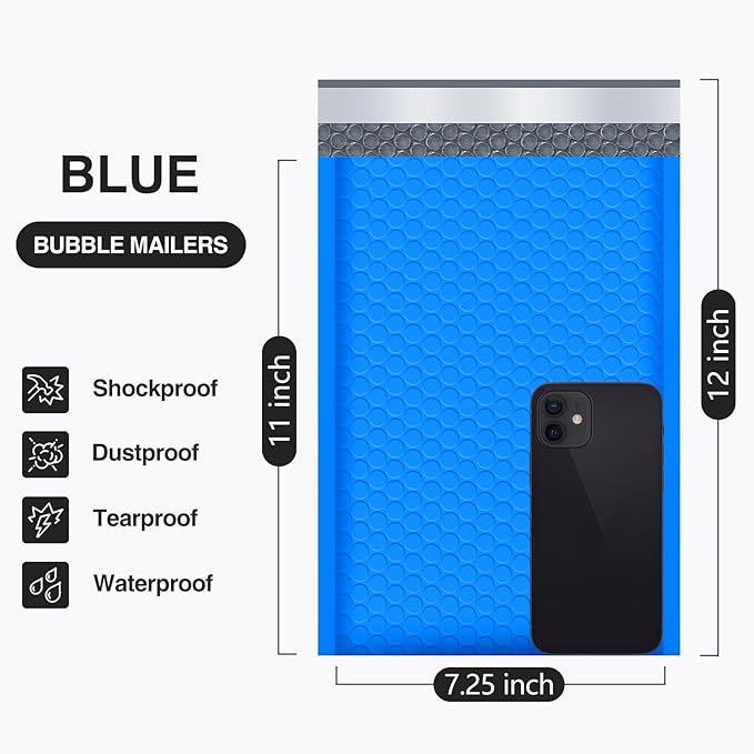 UCGOU Bubble Mailers 7.25x12 Inch Blue 25 Pack Usable Size 7.25x11 Padded Envelopes Small Business Opaque Packaging Self Seal Waterproof Boutique Bulk Shipping Bags for Jewelry Makeup Supplies #1