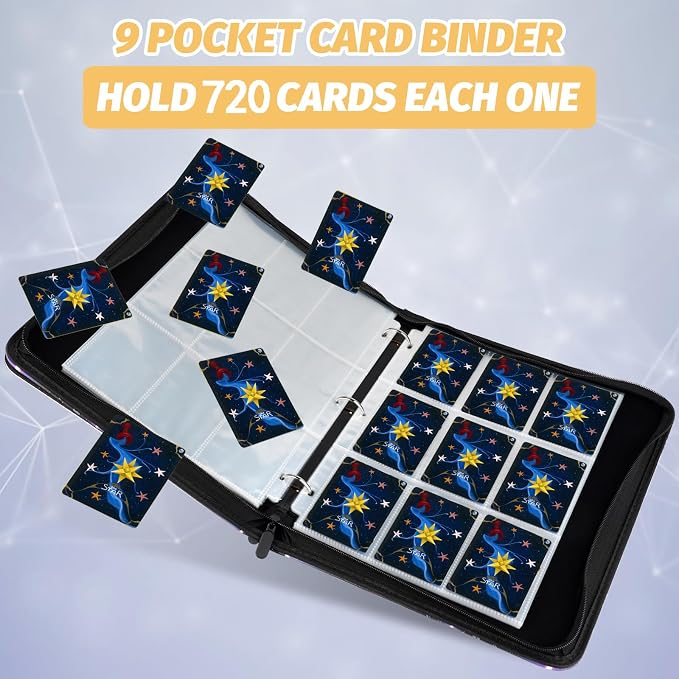 GERMUN 3 Ring 9 Pocket Zipper Card Binder, 720 Double Sided Standard PU Trading Card Album Folder for TCG & Sports Cards, Not Fit Top Loaders (dark blue)