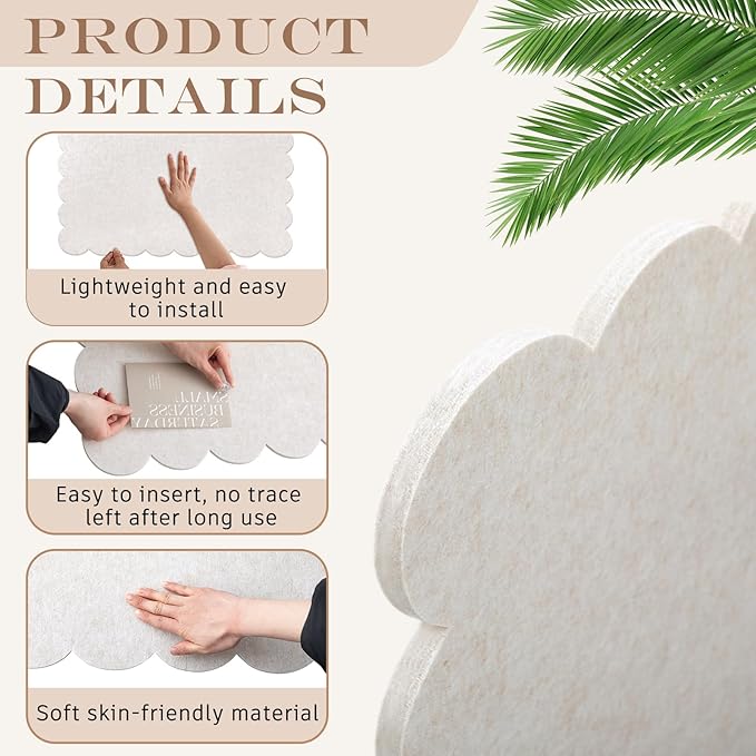 Scalloped Felt Bulletin Board 36 x 18 Inches Foldable Beige Pin Cork Board Alternative for Wall, 3' x 1.5' Trifold Picture Vision Self Adhesive Bulletin Decorative