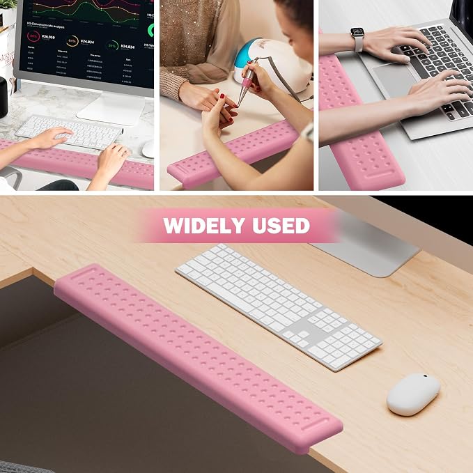 Leolee L-Shaped Desk Long Wrist Rest Elbow 60CM, Light Pink Arm Rest Desk | Memory Foam, Non-Slip Base, Ergonomic Desk Edge Cushion, Wrist Support for Computer Keyboard, Typing, Office, Home