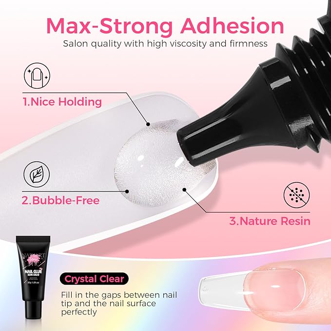 30ML Strong Nail Glue for Press On Nail Tips, Glue Gel for False Nails Fake Acrylic Nail, Upgraded Quick Drying, No Lamp Needed, Long Lasting