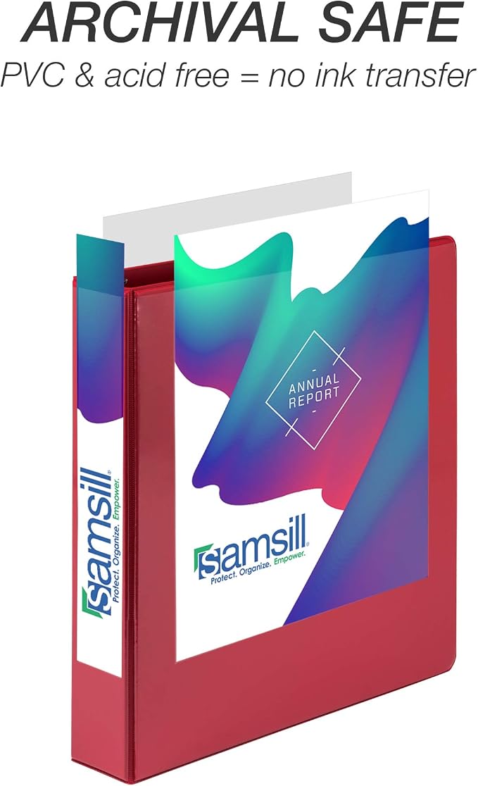 Samsill Durable 1.5 inch 3 Ring Binder, D Ring Binder, 100% Recycled Chipboard, Red, 4 Pack