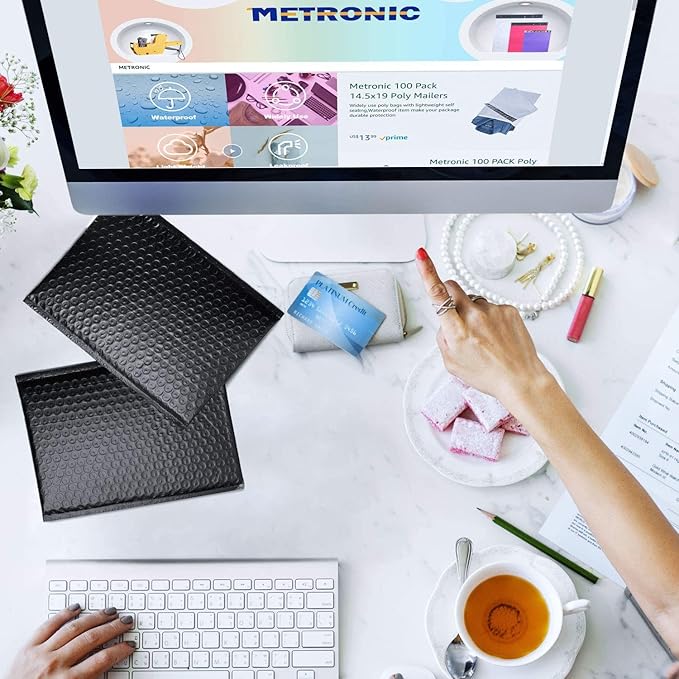 Metronic Bubble Mailer 6X10 Inch Black 500 Pack,Waterproof Padded Envelopes,Self-Seal Small Bubble Mailers Cushioning Bubble Envelopes for Shipping,Jewelry Makeup Supplies, Packaging Bulk