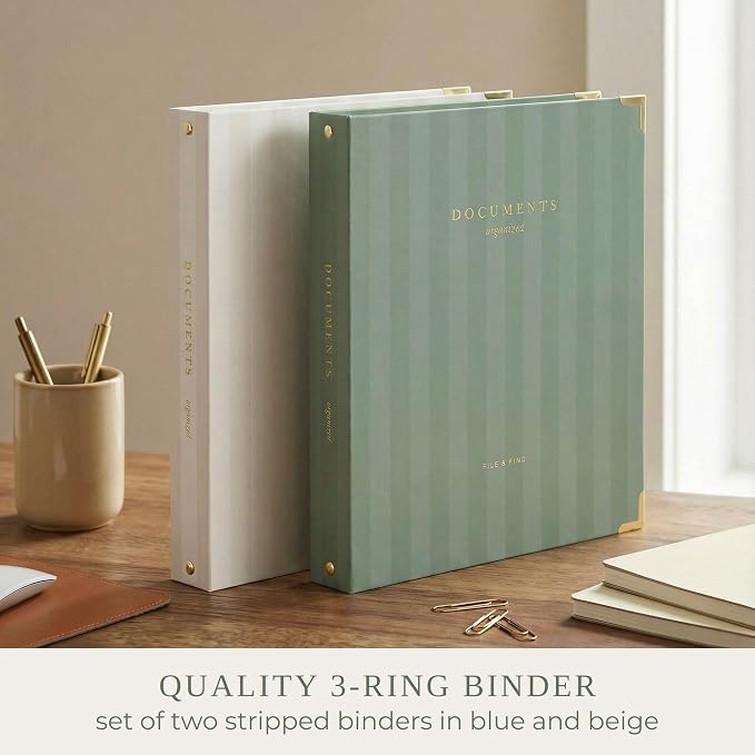 Aesthetic 3 Ring Binder Set of 2-1 Inch Binder Fits Letter Sized Paper | Sturdy Cute Three Hole Ring Holder for Women or Men with Pocket - Easily Organizes Your Paperwork for School, Office or Work