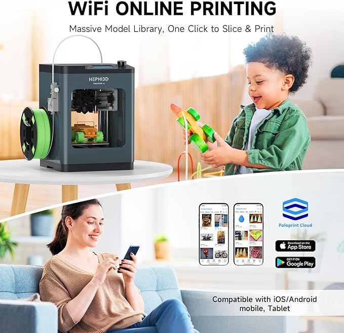 TINA2Plus 3D Printer, HEPHI3D 250mm/s High Speed FDM 3D Printers Fully Open Source, Auto Leveling Mini 3D Printer with WiFi Cloud Print, Fully Assembly 3D Printers for Beginners, Office, Home, School