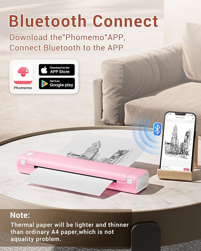Phomemo Portable Printers Wireless for Travel, M08F Thermal Bluetooth Printer Support for 8.5"x11" US Letter, Small Inkless Printer Compatible with iOS, Android, Laptop for Car, Office, Home