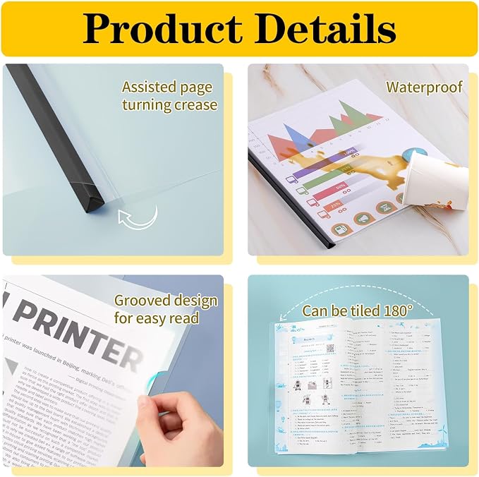 Report Covers with Sliding Bar, Clear Report Covers for Letter-Size Paper | A4 Resume Covers Presentation Folders File Document Binder for School Business, 70 Sheet Capacity