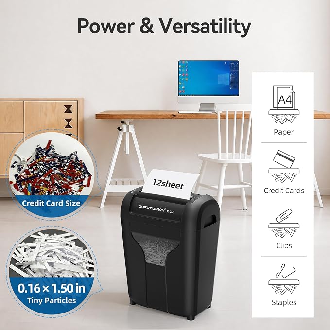 12-Sheet Paper Shredder for Home, Quiet Cross Cut Shredders, P-4 Ultra Security, 4.5 Gal Bin, Shred Quietly for Shred for Credit Card, Mail, Staples, <58 dB(OL12)
