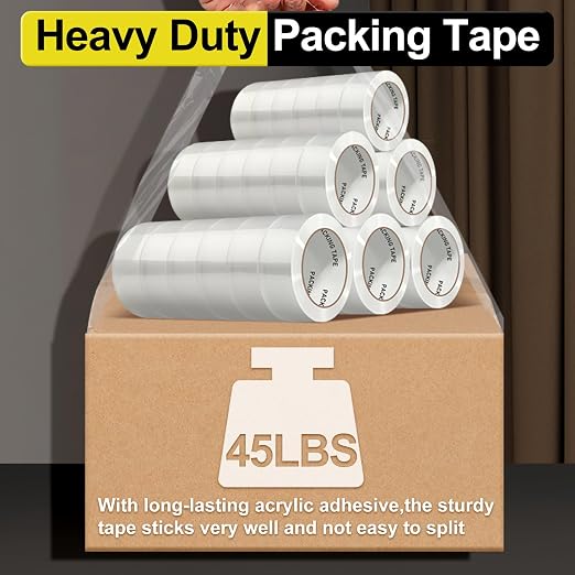 Clear Packing Tape, Heavy Duty Packaging Tape Refills 24 Rolls, 2 inch x 65 Yards, Shipping Tape Box Tape Mailing Tape for Shipping Packaging Moving Sealing and Storage