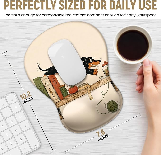 Ergonomic Mouse Pad with Wrist Rest, Gel Wrist Support, Dachshund | 10.2 x 7.6 in Mouse Pad with Smooth Fabric Surface and Non-Slip Rubber Base for Office, Home, Study, and Gaming