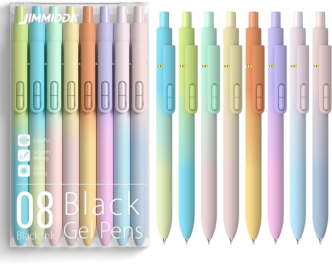 0.7mm Gel Pens Black Ink, 8 Pack Retractable Pens with Fidget Clip | Medium Point Smooth Writing, Quick-Drying, No Smudges, Stress Relief, Journaling, Note Taking, School, Office, Student/Adults