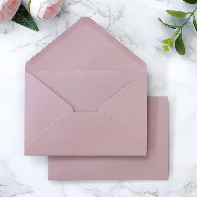 PONATIA 50 Pack 4x6 Envelopes, 4.33 x 6.3'' Shiny Dusty Rose Envelopes Perfect for Gift Cards, Wedding Details Cards, Thank You Cards and any 4 x 6" Inner Sheets