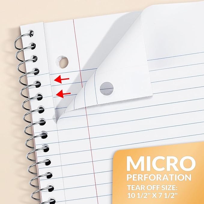 SUNEE Spiral Notebooks, 3 Pack, 1-Subject, College Ruled Paper, 8" x 10-1/2", 70 Sheets per Notebook, Assorted Aesthetic Colors Spiral Notebooks for School