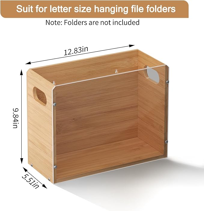 Sbanmao Acrylic Wall File Organizer, Hanging File Folder Organizer with Handle, Bamboo File Box File Crate Storage Box, Portable Filing Organizer for Home Office Classroom (Letter Size, 2 Pack)