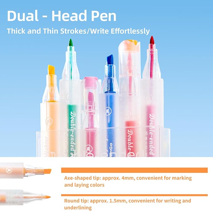 Bible Highlighters, 12 Pack Pastel No-Bleed Dual Chisel & Fine Tip | Double-ended chisel & fine tips, quick-dry no-bleed pastel ink. Ideal for Bible study, school notes, journaling & art crafts.