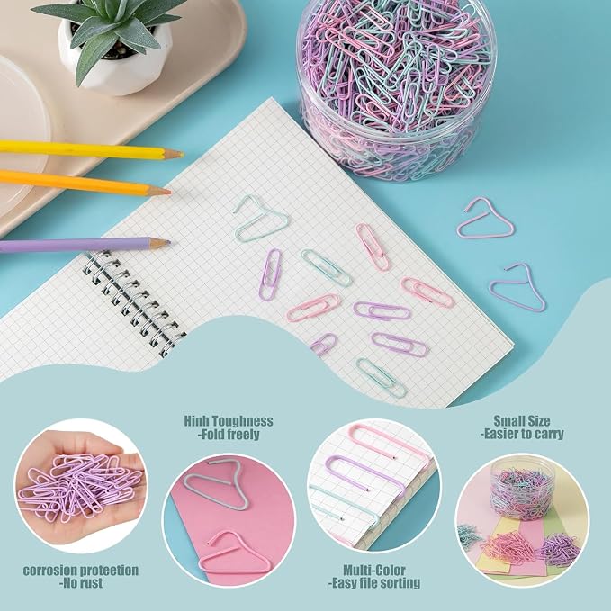 1600 PCS Pastel Colors Paper Clips Medium Size, Colored Paper Clips for Office Supplies, Colorful and Durable, Use for School Home (Macaron Colors, 1.3 inch)