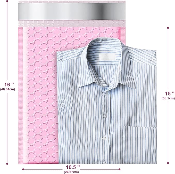 10.5x16 Poly Bubble Mailers #5 Padded Envelopes, 25Pcs Self Seal Mailing Envelopes Bubble Padded Mailers (Light Pink)